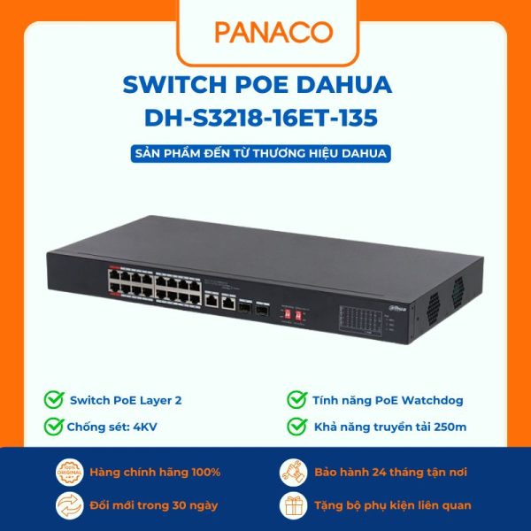 Switch Poe 16 cổng Dahua DH-S3218-16ET-135