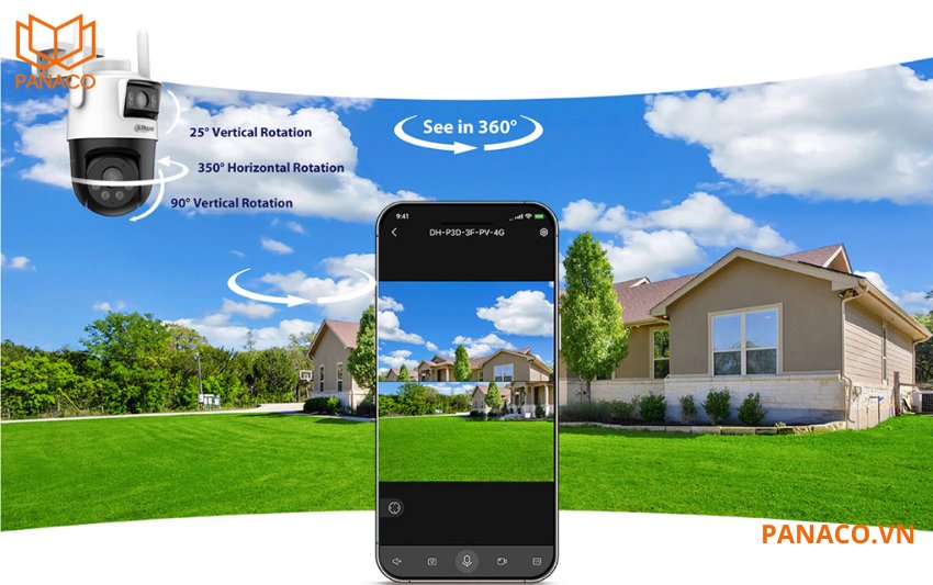 Camera PTZ Dahua DH-P3D-3F-PV-4G có thể xoay ngang, xoay dọc