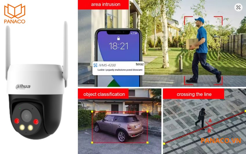 Dahua tích hợp AI vào DH-P3AE-PV-4G với nhiều chức năng hữu ích: nhận diện người và xe (AI Human/Vehicle Detection), phân biệt chuyển động thực – ảo (SMD 3.0)