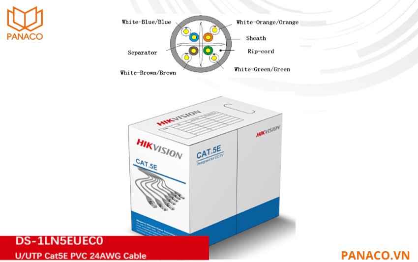 Dây cáp mạng hikvision CAT5E 8 lõi đồng DS-1LN5EUEC0