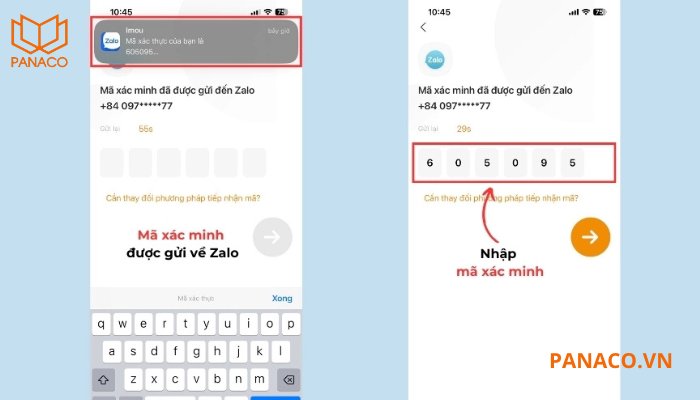 Nhập mã OTP được gửi qua SMS