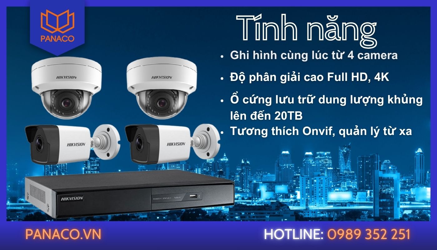 Đầu ghi camera 4 kênh hỗ trợ kết nối 4 camera an ninh Analog, IP