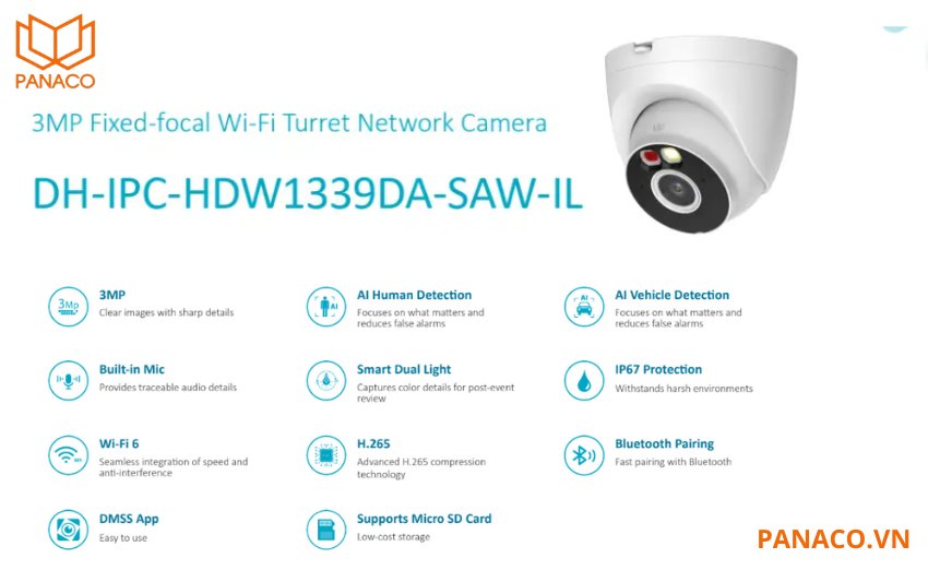 Camera IP Dahua DH-IPC-HDW1339DA-SAW-IL