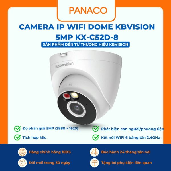 Camera IP Wifi Dome Kbvision 5MP KX-C52D-8