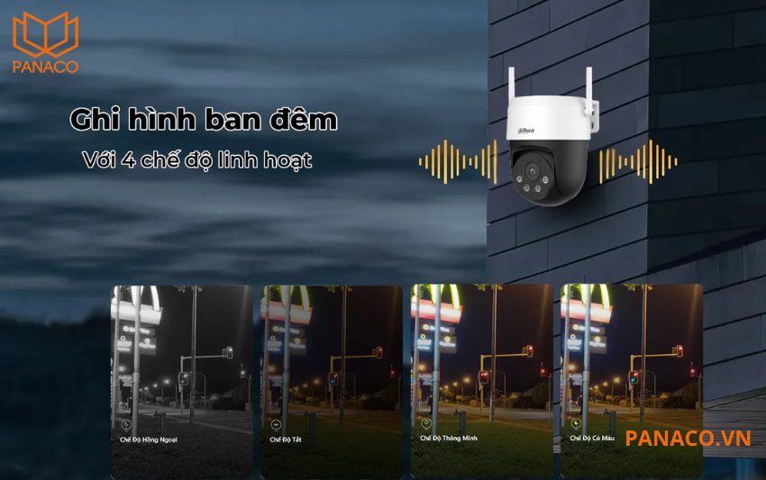 DH-P3AS-PV hỗ trợ 4 chế độ chiếu sáng: Full color; Hồng ngoại; thông minh và tắt