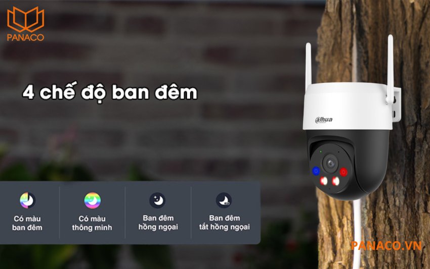 DH-P5AS-PV có 4 chế độ quan sát: màu toàn thời gian, hồng ngoại, thông minh và tắt đèn.