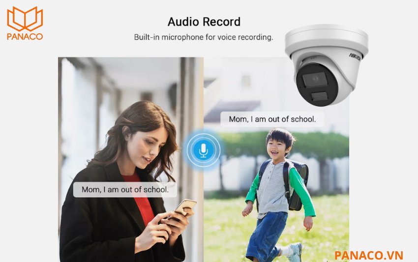 DS-2CD2323G2-IU được tích hợp sẵn micro trên thân máy, cho phép ghi âm đồng thời với hình ảnh