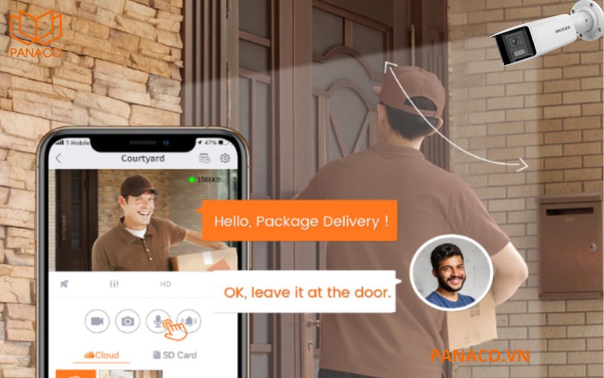 DS-2CD2T46G2P-ISU/SL được tích hợp micro và loa, hỗ trợ đàm thoại 2 chiều