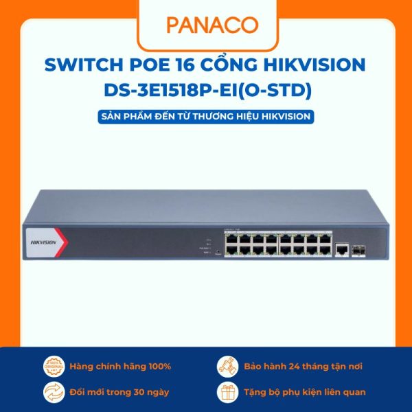 Switch Poe 16 cổng Hikvision DS-3E1518P-EI(O-STD)