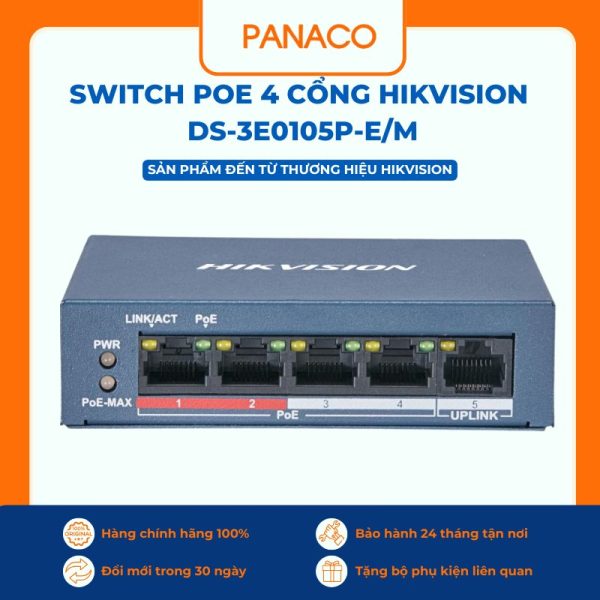 Switch Poe 4 cổng Hikvision DS-3E0105P-E/M