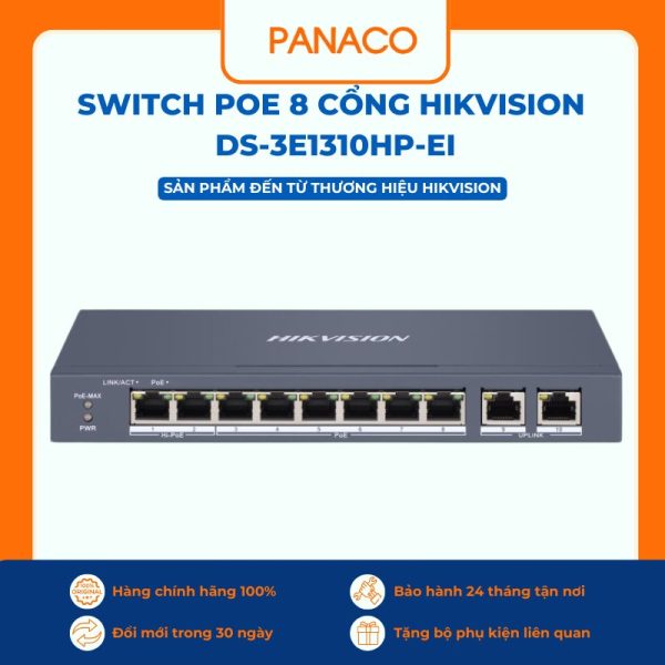 Switch Poe 8 cổng Hikvision DS-3E1310HP-EI