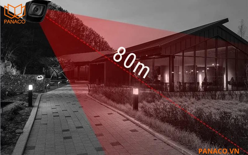 Camera tích hợp đèn LED hồng ngoại tầm chiếu sáng 80 mét