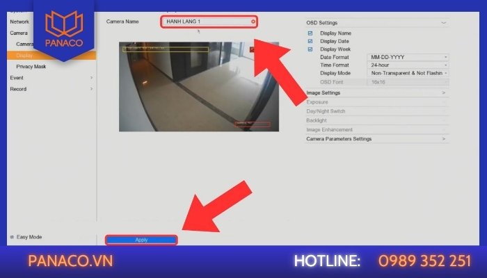 Thay đổi tên camera Hikvision và nhấn chọn Apply