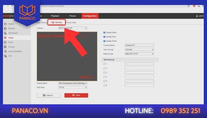Chọn image hình ảnh -> OSD settings