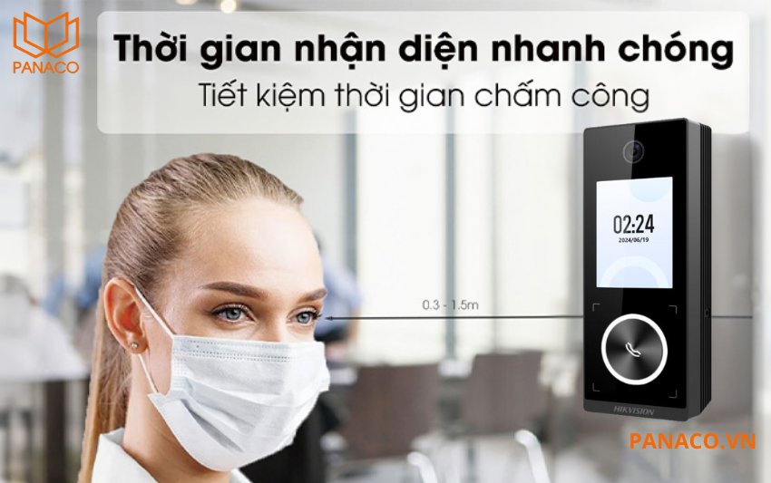 DS-K1T323MBWX-E1 hỗ trợ khoảng cách nhận diện khuôn mặt từ 0.3 đến 1.5 mét