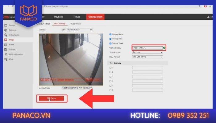 Thay đổi tên camera Hikvision và lưu