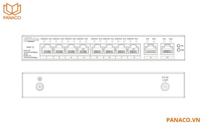 Switch Dahua DH-CS4010-8GT-60 được trang bị 8 cổng PoE