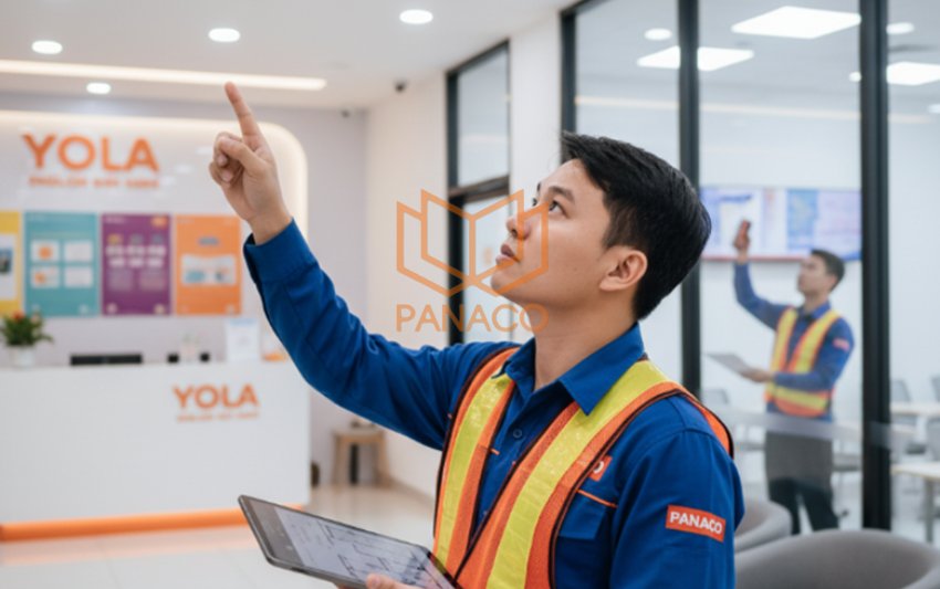 Kỹ sư Panaco đang khảo sát tại một chi nhánh Yola