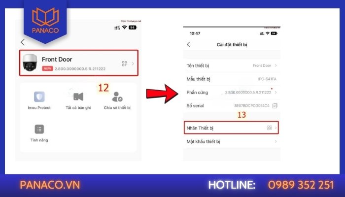 Cách lấy mã an toàn camera Imou: Click vào nhãn thiết bị
