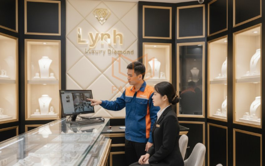 Nhân viên Panaco hướng dẫn sử dụng cho lễ tân cửa hàng
