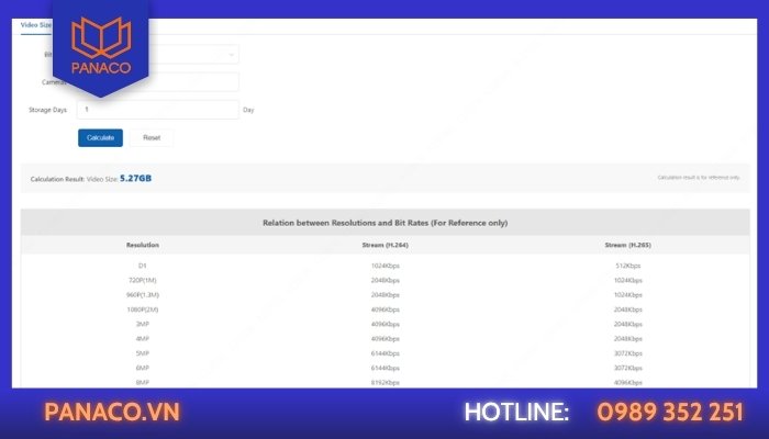 Hướng dẫn tính dung lượng lưu trữ camera online
