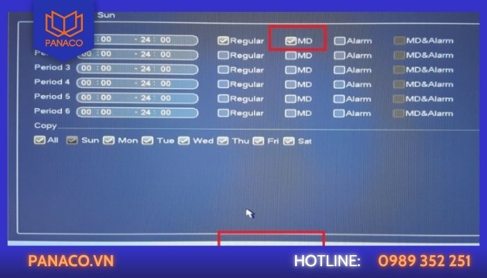 Nhấp Setting trong phần Lịch để cài đặt ghi hình chuyển động đầu ghi Dahua