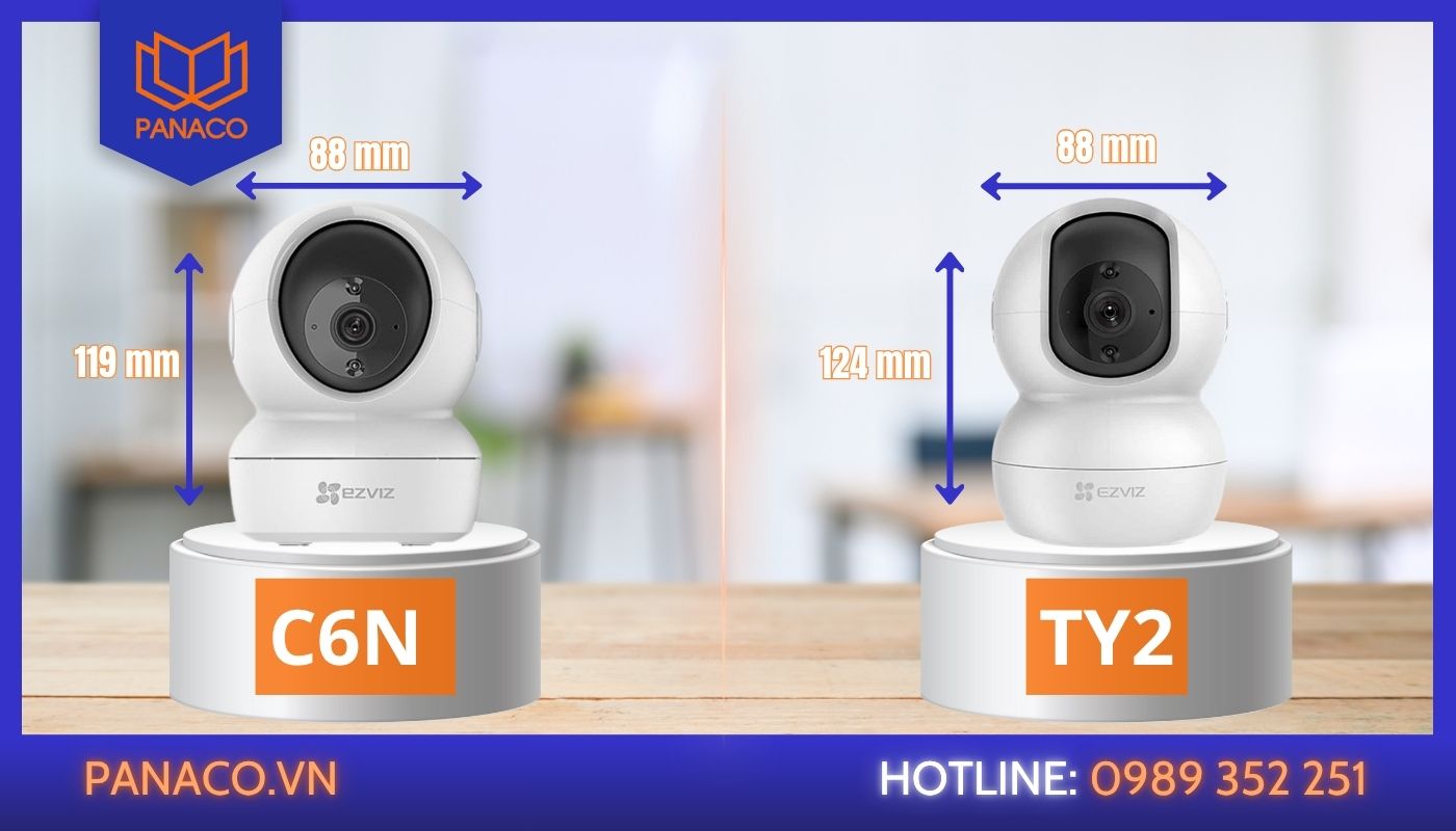 Kích thước của Ezviz TY2 vs C6N