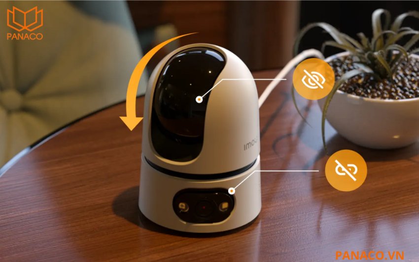 Imou IPC-S2XEP-10M0S được tích hợp chế độ Privacy Mode – chỉ cần một thao tác chạm, ống kính sẽ tự động gập xuống, tắt mic và dừng ghi hình