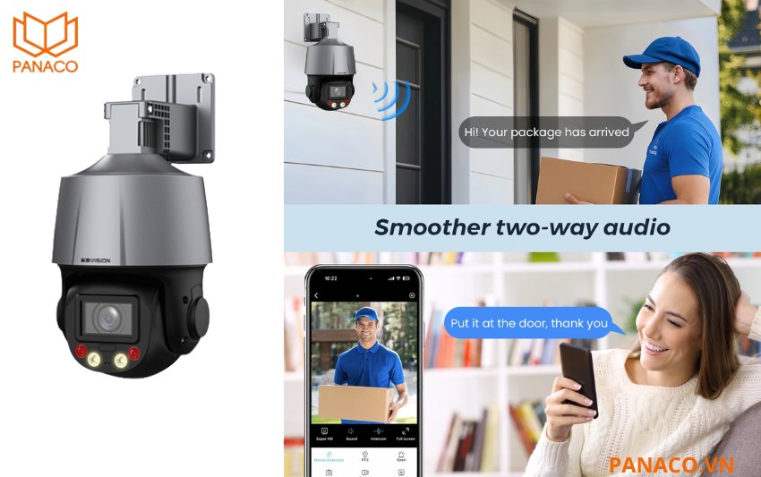 Kbvision KX-C2056CPN-AL là camera đàm thoại 2 chiều, được trang bị cả mic và loa, cho phép đàm thoại trực tiếp qua ứng dụng