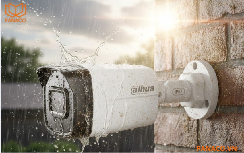 Vỏ camera DH-IPC-HFW1230TL2-A đạt chuẩn IP67 mang lại khả năng chống bụi và chống nước vượt trội