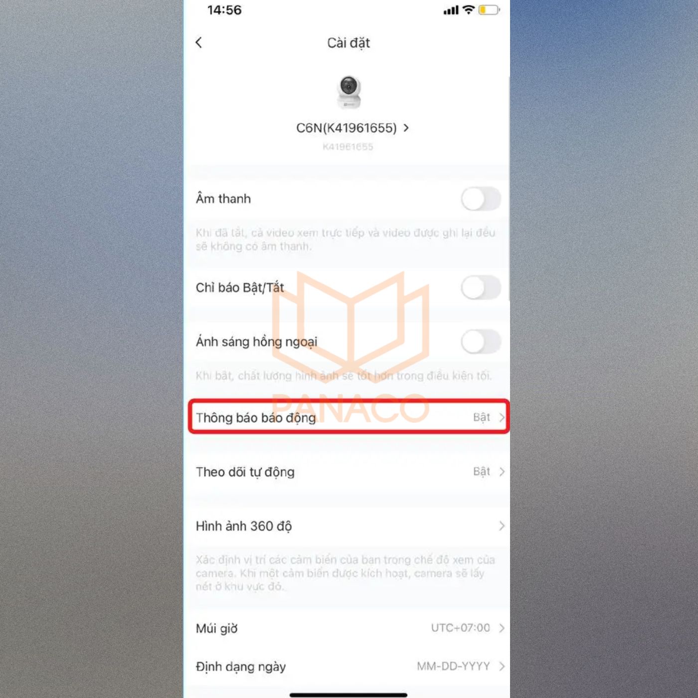 Cài đặt báo động trên camera Ezviz bước 3