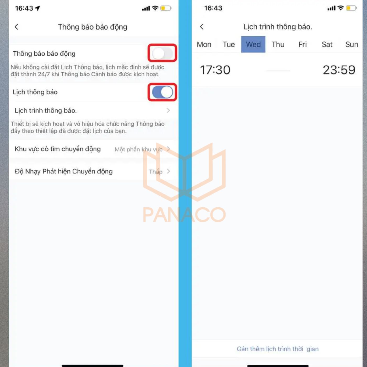 Bước 4 - Bật chế độ thông báo báo động