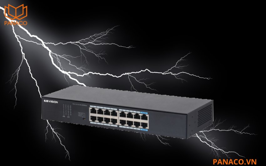 Switch Kbvision KX-CSW16G2 có khả năng chống sét lên đến 2 kV