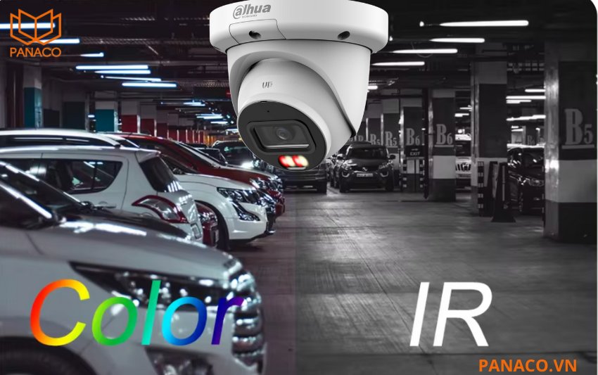 Camera DH-IPC-HDW3849QM-S-IL được trang bị hệ thống đèn hồng ngoại mạnh mẽ kết hợp với đèn ánh sáng ấm
