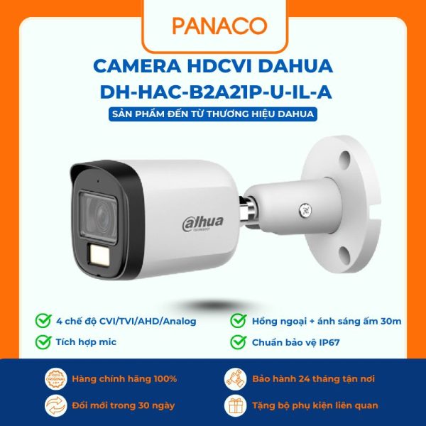 Camera HDCVI 2MP Dahua DH-HAC-B2A21P-U-IL-A