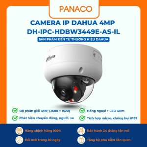 Camera IP 4.0MP Dahua DH-IPC-HDBW3449E-AS-IL DH-IPC-HDBW3449E-AS-IL là camera IP Dome 4.0MP, được thiết kế chuyên dụng cho những môi trường yêu cầu độ bền cao và hiệu suất giám sát ổn định. Camera cung cấp hình ảnh 2K sắc nét, đảm bảo chi tiết rõ ràng. Tương tự như các mẫu cao cấp khác, thiết bị được trang bị công nghệ Dual Light (Ánh sáng kép), bao gồm đèn hồng ngoại (IR) và đèn LED ánh sáng ấm, giúp camera có khả năng chuyển đổi linh hoạt để cung cấp giám sát màu vào ban đêm khi cần thiết, với tầm xa hiệu quả. Ngoài ra, DH-IPC-HDBW3449E-AS-IL hỗ trợ khe cắm thẻ nhớ Micro SD với dung lượng tối đa lên đến 512GB, cho phép lưu trữ cục bộ lâu dài mà không cần đến đầu ghi NVR. Camera còn tích hợp các tính năng thông minh như giám sát thông minh SMD (phân biệt người và xe) và Micro thu âm tích hợp, làm tăng tính toàn diện của hệ thống giám sát. Camera IP Dahua DH-IPC-HDBW3449E-AS-IL Thông số kỹ thuật camera Dahua DH-IPC-HDBW3449E-AS-IL Cảm biến hình ảnh CMOS 1/2.9" 4 MP, độ sáng thấp và hình ảnh có độ nét cao. Đầu ra tối đa 4 MP (2688 × 1520) @ 25/30 fps. Bộ giải mã H.265, tỷ lệ nén cao, tốc độ bit cực thấp. Đèn LED hồng ngoại và ánh sáng ấm tích hợp, khoảng cách chiếu sáng hồng ngoại tối đa là 40 m và khoảng cách chiếu sáng ấm tối đa là 40 m. ROI, SMART H.264+/H.265+, AI H.264/H.265, mã hóa linh hoạt, áp dụng cho nhiều môi trường băng thông và lưu trữ khác nhau. Chế độ xoay, WDR, 3D NR, HLC, BLC, hình mờ kỹ thuật số, áp dụng cho nhiều cảnh giám sát khác nhau. Giám sát thông minh: Xâm nhập, dây bẫy (hai chức năng hỗ trợ phân loại và phát hiện chính xác xe và người), phát hiện ở lại, phát hiện lảng vảng; phát hiện khuôn mặt (toàn bộ hình ảnh). Phát hiện bất thường: Phát hiện chuyển động, giả mạo video, thay đổi cảnh, phát hiện âm thanh, không có thẻ SD, thẻ SD đầy, lỗi thẻ SD, ngắt kết nối mạng, xung đột IP, truy cập trái phép và phát hiện điện áp. Báo thức: 1 vào, 1 ra; âm thanh: 1 vào, 1 ra Hỗ trợ thẻ nhớ Micro SD tối đa 512G Mic tích hợp. Nguồn điện 12 VDC/PoE. Cấp bảo vệ IP67 và IK10. SMD 4.0. Hỗ trợ AI SSA. Khu vực SMD có thể được thiết lập ở vùng ánh sáng ấm hỗ trợ kích hoạt báo động. Bảo hành trong 24 tháng Trọn bộ Dahua DH-IPC-HDBW3449E-AS-IL bao gồm: 1 camera 1 mẫu gắn 1 đầu nối chống nước 1x 1 gói vít và neo 1 hướng dẫn sử dụng Video review mẫu camera Dahua ghi âm DH-IPC-HDBW3449E-AS-IL Đang cập nhật… Những tính năng nổi bật của camera Dahua DH-IPC-HDBW3449E-AS-IL Cảm biến CMOS 1/2.9" tái tạo hình ảnh rõ ràng trong mọi điều kiện ánh sáng DH-IPC-HDBW3449E-AS-IL sở hữu cảm biến CMOS 4MP kích thước 1/2.9", tạo nên chất lượng hình ảnh sắc nét ngay cả khi môi trường có ánh sáng yếu. Khi được đưa vào hoạt động thực tế, cảm biến này thể hiện khả năng thu sáng tốt, giữ lại đầy đủ chi tiết vùng tối và các khu vực có độ tương phản cao. Người dùng dễ dàng nhận diện khuôn mặt, biển số hoặc các chuyển động nhỏ mà không bị hiện tượng mờ nhiễu thường gặp ở dòng camera giá thấp. Đây chính là yếu tố giúp thiết bị trở thành lựa chọn bền vững cho những ai cần hình ảnh chuẩn xác để giám sát gia đình, cửa hàng hay kho bãi. DH-IPC-HDBW3449E-AS-IL sở hữu cảm biến CMOS 4MP Độ phân giải 4MP cho khung hình mượt mà và trung thực Với khả năng ghi hình ở mức 4MP và khung hình đạt 25/30fps, camera DH-IPC-HDBW3449E-AS-IL đảm bảo chất lượng video ổn định, không bị giật hoặc nhiễu khung. Sự mượt mà này rất quan trọng khi cần xem lại hành vi, chuyển động nhanh hoặc các tình huống nhạy cảm vào ban đêm. Hình ảnh sắc nét kết hợp tốc độ ghi hình cao mang lại cảm giác yên tâm vì mọi khoảnh khắc đều được lưu giữ trọn vẹn. DH-IPC-HDBW3449E-AS-IL sử dụng chuẩn nén H.265 Công nghệ nén H.265 được tích hợp nhằm giảm đáng kể dung lượng lưu trữ nhưng vẫn giữ chất lượng hình ảnh rõ ràng. Người dùng không còn lo lắng ổ cứng nhanh đầy hay đường truyền bị nghẽn khi xem từ xa. Đây là tính năng đặc biệt phù hợp với các hộ gia đình sử dụng mạng WiFi phổ thông hoặc hệ thống giám sát cần duy trì hoạt động liên tục trong thời gian dài. Công nghệ nén H.265 giảm đáng kể dung lượng lưu trữ Hệ thống đèn hồng ngoại và ánh sáng ấm chiếu xa đến 40m Camera giám sát có màu ban đêm Dahua được trang bị đèn IR và đèn ánh sáng ấm, cho khả năng chiếu sáng tối đa đến 40m. Ban đêm, thiết bị tự động chuyển sang chế độ phù hợp để giữ hình ảnh luôn sắc nét và chân thực. Ánh sáng ấm giúp hiển thị màu sắc gần như ban ngày, hỗ trợ nhận diện người và vật thể chính xác hơn so với chế độ hồng ngoại đơn thuần. Với không gian sân vườn, kho bãi hay trước cửa nhà, khoảng sáng 40m tạo nên lớp bảo vệ rộng và an toàn. Mã hóa thông minh và ROI tối ưu cho từng khu vực giám sát Tính năng ROI và các chế độ mã hóa thông minh như Smart H.264+, Smart H.265+ hay AI H.265 giúp camera DH-IPC-HDBW3449E-AS-IL tập trung chất lượng vào những vùng quan trọng. Những khu vực ít hoạt động sẽ được giảm dung lượng, còn khu vực có chuyển động hoặc cần giám sát kỹ sẽ được giữ độ sắc nét cao. Điều này mang đến sự cân bằng giữa chất lượng hình ảnh và khả năng tiết kiệm tối đa băng thông. DH-IPC-HDBW3449E-AS-IL tích hợp các công nghệ xử lý hình ảnh Camera IP Dahua được trang bị đầy đủ các công nghệ xử lý hình ảnh tiên tiến. WDR giúp cân bằng ánh sáng mạnh yếu, tránh hiện tượng chói sáng khi nhìn ngược sáng. 3DNR giảm nhiễu hạt trong đêm, giữ chi tiết rõ ràng. HLC và BLC hỗ trợ xử lý ánh sáng đèn pha hoặc ánh sáng nền gây khó chịu cho cảm biến. Nhờ bộ tính năng này, thiết bị dễ dàng thích ứng với cửa hàng mặt tiền, nơi có đèn xe cộ hoặc ánh nắng trực diện. DH-IPC-HDBW3449E-AS-IL tích hợp các công nghệ xử lý hình ảnh Hệ thống giám sát thông minh SMD Plus và phát hiện khuôn mặt Camera DH-IPC-HDBW3449E-AS-IL sở hữu khả năng phân tích hình ảnh bằng AI, cho phép phân loại chính xác người và phương tiện. Tính năng như xâm nhập, dây bẫy, phát hiện ở lại hoặc lảng vảng giúp người dùng kiểm soát tốt tình huống đáng ngờ. Khả năng phát hiện và bắt khuôn mặt trên toàn bộ khung hình mang lại sự tiện lợi trong việc xem lại dữ liệu hoặc truy xuất sự kiện. Đây là những công nghệ khiến dòng camera này trở thành lựa chọn an toàn cho hộ gia đình và cửa hàng cần bảo vệ nghiêm ngặt. DH-IPC-HDBW3449E-AS-IL phát hiện bất thường Thiết bị được tích hợp hệ thống cảnh báo đa tầng: phát hiện chuyển động, giả mạo video, thay đổi cảnh quay, phát hiện âm thanh, lỗi thẻ nhớ, mất kết nối mạng, xung đột IP hay truy cập trái phép. Trong bất kỳ tình huống nào ảnh hưởng đến quá trình giám sát, camera đều gửi tín hiệu cảnh báo kịp thời để người dùng xử lý ngay lập tức. Điều này giúp hạn chế tối đa rủi ro gián đoạn hoạt động và tăng độ tin cậy cho cả hệ thống. Hỗ trợ đầu vào/đầu ra báo động và âm thanh hai chiều Camera DH-IPC-HDBW3449E-AS-IL có 1 cổng vào và 1 cổng ra báo động cùng với khả năng ghi âm – phát âm bằng micro và loa tích hợp. Nhờ vậy, người dùng có thể kết hợp thêm cảm biến báo động hoặc sử dụng để giao tiếp trực tiếp qua camera. Điều này đặc biệt hữu ích khi quản lý cửa hàng, kho hàng, hoặc sử dụng để cảnh cáo kẻ lạ tiếp cận khu vực riêng tư. Lưu trữ linh hoạt với thẻ Micro SD 512GB DH-IPC-HDBW3449E-AS-IL được thiết kế khe cắm thẻ nhớ lên đến 512GB giúp camera hoạt động độc lập mà không cần đầu ghi. Đây là lựa chọn tuyệt vời cho các gia đình muốn lắp từng camera riêng ở những vị trí quan trọng mà không cần đầu tư hệ thống NVR phức tạp. Nguồn cấp 12VDC/PoE thuận tiện cho mọi công trình Camera POE Dahua hỗ trợ cấp nguồn PoE, giúp truyền tải hình ảnh và điện năng chỉ với một dây mạng duy nhất. Với những công trình cần thi công gọn, sạch và tiết kiệm thời gian, PoE chính là ưu điểm lớn giúp rút ngắn thời gian lắp đặt. Chuẩn bảo vệ IP67 và IK10 bền bỉ trước mọi tác động bên ngoài DH-IPC-HDBW3449E-AS-IL được thiết kế với lớp vỏ kim loại đạt chuẩn IP67 chống nước – chống bụi và chuẩn IK10 chống va đập mạnh, bảo vệ camera khỏi mưa nắng, khói bụi hay tác động lực từ bên ngoài. Người dùng hoàn toàn yên tâm khi lắp đặt ngoài trời hoặc những khu vực dễ bị tác động vật lý. Camera chống chịu thời tiết đạt chuẩn IP67 và chống va đập IK10 Mua sỉ camera Dahua DH-IPC-HDBW3449E-AS-IL ở đâu giá tốt chiết khấu cao? Nếu bạn là đại lý, kỹ thuật viên, hoặc đang kinh doanh thiết bị an ninh và cần nhập camera Dahua DH-IPC-HDBW3449E-AS-IL – dòng camera IP 4.0MP tiện lợi – với giá sỉ cạnh tranh và chiết khấu hấp dẫn, thì Panaco chính là nơi bạn nên liên hệ ngay. Với vị thế là đại lý phân phối chính thức của Dahua tại Việt Nam, Panaco không chỉ đảm bảo hàng chính hãng, có hóa đơn đầy đủ, bảo hành rõ ràng, mà còn có chính sách giá sỉ linh hoạt dành riêng cho đối tác mua số lượng, đại lý hoặc đơn vị thi công lâu dài. Lý do nên nhập camera Dahua DH-IPC-HDBW3449E-AS-IL tại Panaco: Chiết khấu cao, hỗ trợ tốt về giá cho đơn hàng sỉ. Nguồn hàng ổn định, luôn có sẵn số lượng lớn. Giao hàng toàn quốc, nhanh chóng và đúng hẹn. Tư vấn kỹ thuật & hỗ trợ hậu mãi chu đáo cho cả khách mua lẻ lẫn đại lý. Báo giá camera Dahua DH-IPC-HDBW3449E-AS-IL mới nhất Tại Panaco, mức giá mới nhất cho bộ camera Dahua DH-IPC-HDBW3449E-AS-IL chỉ …. VNĐ – một con số cực kỳ hợp lý so với hiệu năng mà bộ sản phẩm này mang lại. Trong khi nhiều nơi khác đang bán lẻ từng phần hoặc đẩy giá lên cao, Panaco cam kết niêm yết giá minh bạch, không “hét giá”, không phụ phí lắp đặt mập mờ. Bạn sẽ nhận được hàng mới 100%, nguyên seal, bảo hành chính hãng 2 năm và được hỗ trợ đổi mới trong vòng 30 ngày nếu có lỗi kỹ thuật. Nếu ở TP.HCM, Panaco còn hỗ trợ giao hàng và lắp đặt tận nơi, kể cả lễ, cuối tuần hoặc ban đêm nếu cần gấp. Liên hệ Panaco ngay hôm nay để sở hữu bộ camera Dahua SIM DH-IPC-HDBW3449E-AS-IL với mức giá tốt nhất! Khuyến mãi hấp dẫn khi mua camera tại Panaco Bảo hành chính hãng 24 tháng Dịch vụ chăm sóc khách hàng 24/7 Giao hàng siêu nhanh, không lo nhận hàng muộn Đổi mới sản phẩm hoàn toàn miễn phí trong 30 ngày Tặng kèm phụ kiện chính hãng Hướng dẫn sử dụng chi tiết từ xa Giảm giá đặc biệt khi mua số lượng lớn Hỏi – Đáp Camera DH-IPC-HDBW3449E-AS-IL ban đêm có lên màu rõ hay không khi lắp ngoài trời? Nhiều người dùng lo ngại ánh sáng yếu về đêm sẽ khiến camera chỉ hiện trắng đen hoặc màu sắc nhòe. Với Dahua DH-IPC-HDBW3449E-AS-IL, vấn đề này được giải quyết nhờ hệ thống đèn hồng ngoại và đèn ánh sáng ấm chiếu xa đến 40m, giúp hình ảnh ban đêm giữ màu sắc tự nhiên và rõ ràng như ban ngày. Ánh sáng ấm không gây chói, không làm lóa chi tiết, đặc biệt phù hợp với sân vườn, hiên nhà, mặt tiền hoặc khu vực thiếu sáng. Camera có bị mờ khi có đèn xe chiếu vào hay ánh nắng gắt không? Tình trạng chói sáng hoặc lóa hình là điều khiến nhiều người dùng khó chịu, nhất là nhà mặt đường. Camera được trang bị các công nghệ WDR, HLC và BLC, tự động cân bằng ánh sáng mạnh và xử lý ngược sáng rất tốt. Dù đèn xe chiếu thẳng vào hay ánh nắng buổi chiều rọi trực diện, hình ảnh vẫn rõ và không mất chi tiết. Điều này tạo sự an tâm khi giám sát liên tục trong môi trường ánh sáng khắc nghiệt. Camera có phân biệt được người và xe hay chỉ đơn thuần phát hiện chuyển động? Người dùng Việt thường sợ camera báo động “ảo”, cứ có gió, lá cây nhẹ hay bóng đổ là báo động. DH-IPC-HDBW3449E-AS-IL sử dụng AI thông minh SMD Plus, có khả năng phân loại chính xác người và phương tiện, hạn chế báo động sai. Việc nhận diện đúng giúp người dùng yên tâm hơn, đặc biệt trong việc quản lý cửa hàng, nhà ở hoặc kho hàng ban đêm. DH-IPC-HDBW3449E-AS-IL có thể cảnh báo những tình huống nào để bảo vệ an toàn? Ngoài các cảnh báo cơ bản, camera còn hỗ trợ phát hiện giả mạo video, phát hiện thay đổi cảnh, phát hiện âm thanh, lỗi thẻ nhớ, ngắt mạng, truy cập trái phép…. Những tính năng này phù hợp với người dùng yêu cầu độ bảo mật cao, đảm bảo bất kỳ bất thường nào cũng được phát hiện và gửi thông báo ngay lập tức. Camera có thể lưu trữ độc lập mà không cần đầu ghi không? Người dùng nhiều khi chỉ muốn lắp 1–2 camera trong nhà và không muốn đầu tư thêm đầu ghi. Với khe cắm thẻ nhớ Micro SD hỗ trợ 512GB, camera hoàn toàn hoạt động độc lập. Người dùng có thể xem lại video trực tiếp trên ứng dụng mà không cần đầu ghi NVR, vừa tiết kiệm chi phí, vừa dễ lắp đặt. Có thể nghe âm thanh hoặc trò chuyện qua camera hay không? Camera DH-IPC-HDBW3449E-AS-IL tích hợp micro và hỗ trợ cổng vào/ra âm thanh, cho phép người dùng thu âm rõ ràng và kết nối loa để đàm thoại hai chiều nếu cần. Đây là điểm mà nhiều gia đình và cửa hàng rất thích vì có thể cảnh báo người lạ hoặc trao đổi nhanh với nhân viên, không cần tiếp xúc trực tiếp. Lắp camera có cần nhiều dây không, có khó thi công không? Camera hỗ trợ PoE, nghĩa là chỉ cần một sợi dây mạng là vừa cấp nguồn, vừa truyền dữ liệu. Thi công gọn sạch, không cần ổ điện gần camera, rất phù hợp với các công trình muốn tiết kiệm thời gian và chi phí. Nếu quý khách hàng muốn biết rõ hơn về mẫu camera Dahua DH-IPC-HDBW3449E-AS-IL thì hãy liên hệ hotline 0989 352 251, kỹ thuật viên Panaco sẽ tư vấn cụ thể về model và khảo sát lắp đặt tận nơi