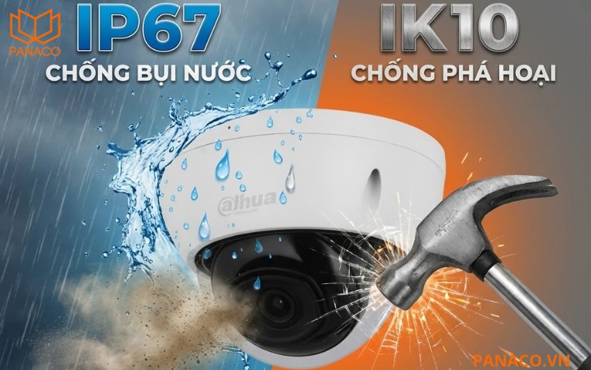 Camera ngoài trời Dahua DH-IPC-HDBW2841E-S được hoàn thiện bằng vỏ kim loại chắc chắn, đạt chuẩn chống nước và bụi IP67