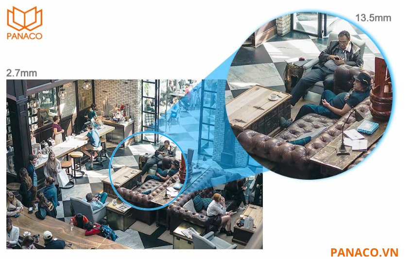 Dahua DH-IPC-HDBW3849R-ZAS-IL sở hữu ống kính motorized vari-focal 2.7–13.5 mm với khẩu độ F1.4