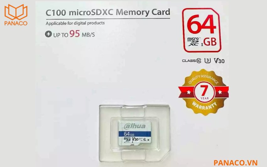 Thẻ nhớ Dahua DHI-TF-C100/64GB đạt tốc độ đọc lên đến 95MB mỗi giây và tốc độ ghi 38MB mỗi giây