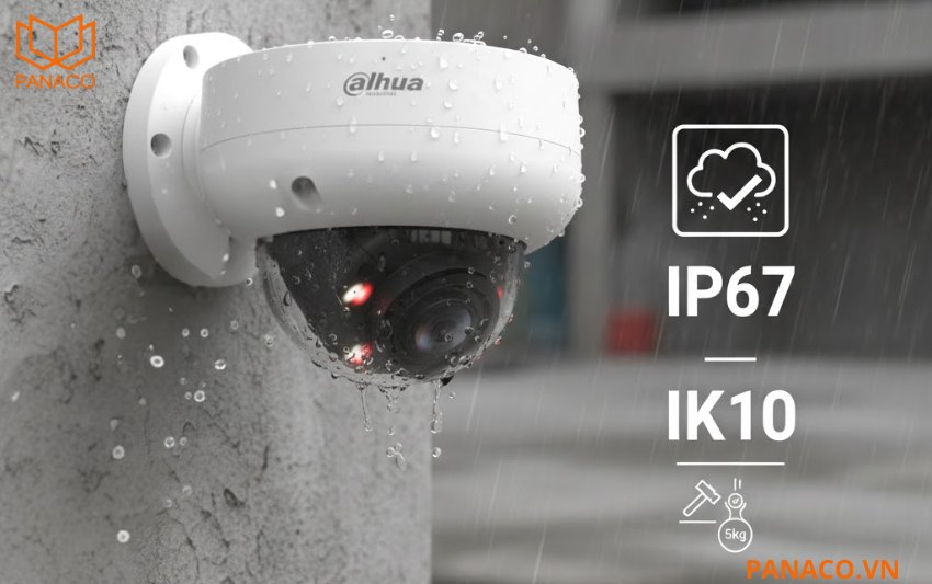 Camera Dahua DH-IPC-HDBW3449R-ZAS-IL sở hữu khả năng bảo vệ cao cấp với tiêu chuẩn IP67 và IK10
