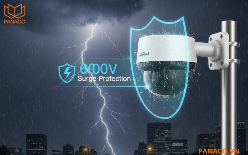 Camera DH-SD4A425DB-HNY sở hữu kết cấu vỏ chắc chắn đạt chuẩn IP66 và chống sét 6000V