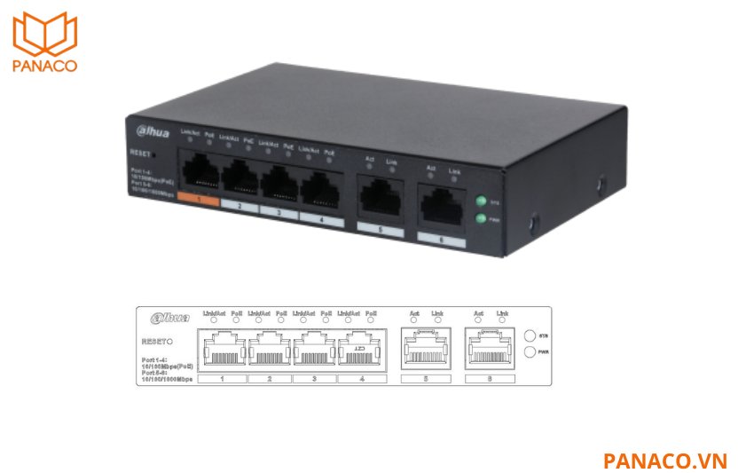 Switch DH-CS4006-4ET-60 thiết kế PoE Cloud 6 port