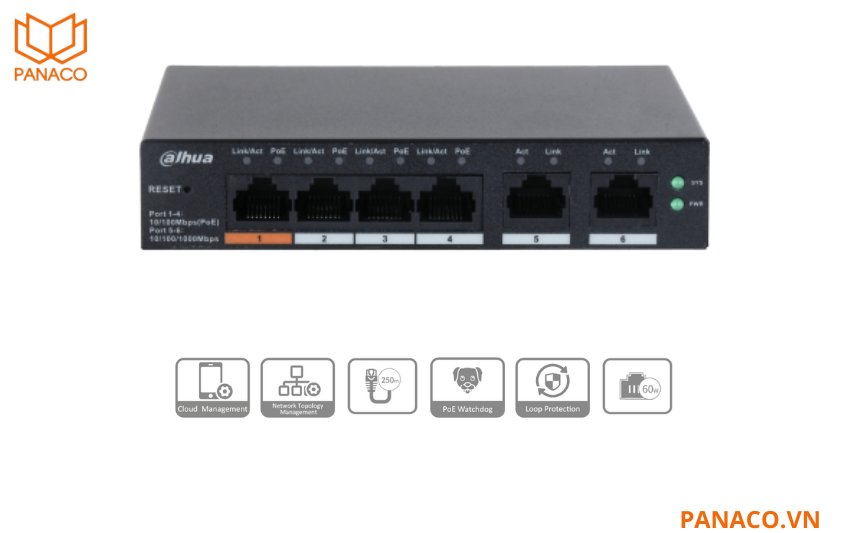Switch PoE Cloud 6 port Dahua DH-CS4006-4ET-60