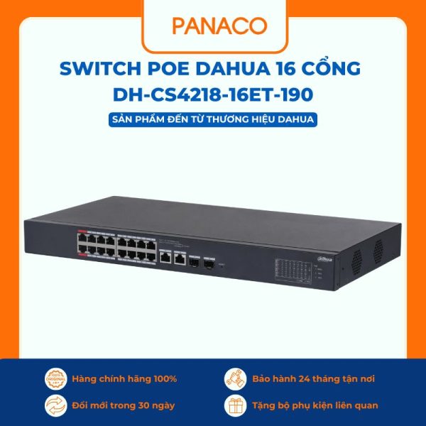 Switch PoE Cloud 18 port với 16 port PoE Dahua DH-CS4218-16ET-190