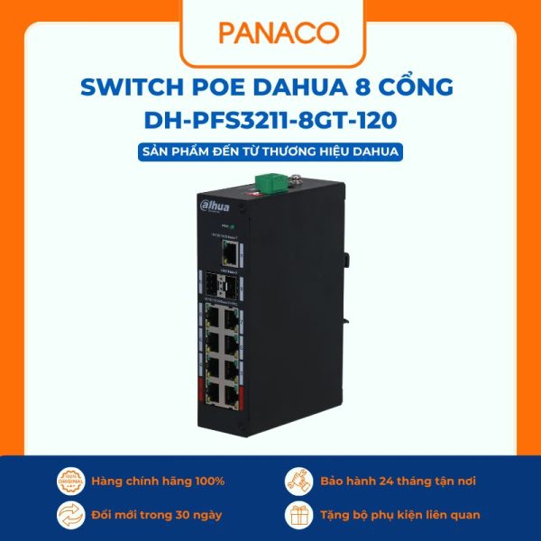 Switch POE Dahua 8 cổng thông minh DH-PFS3211-8GT-120