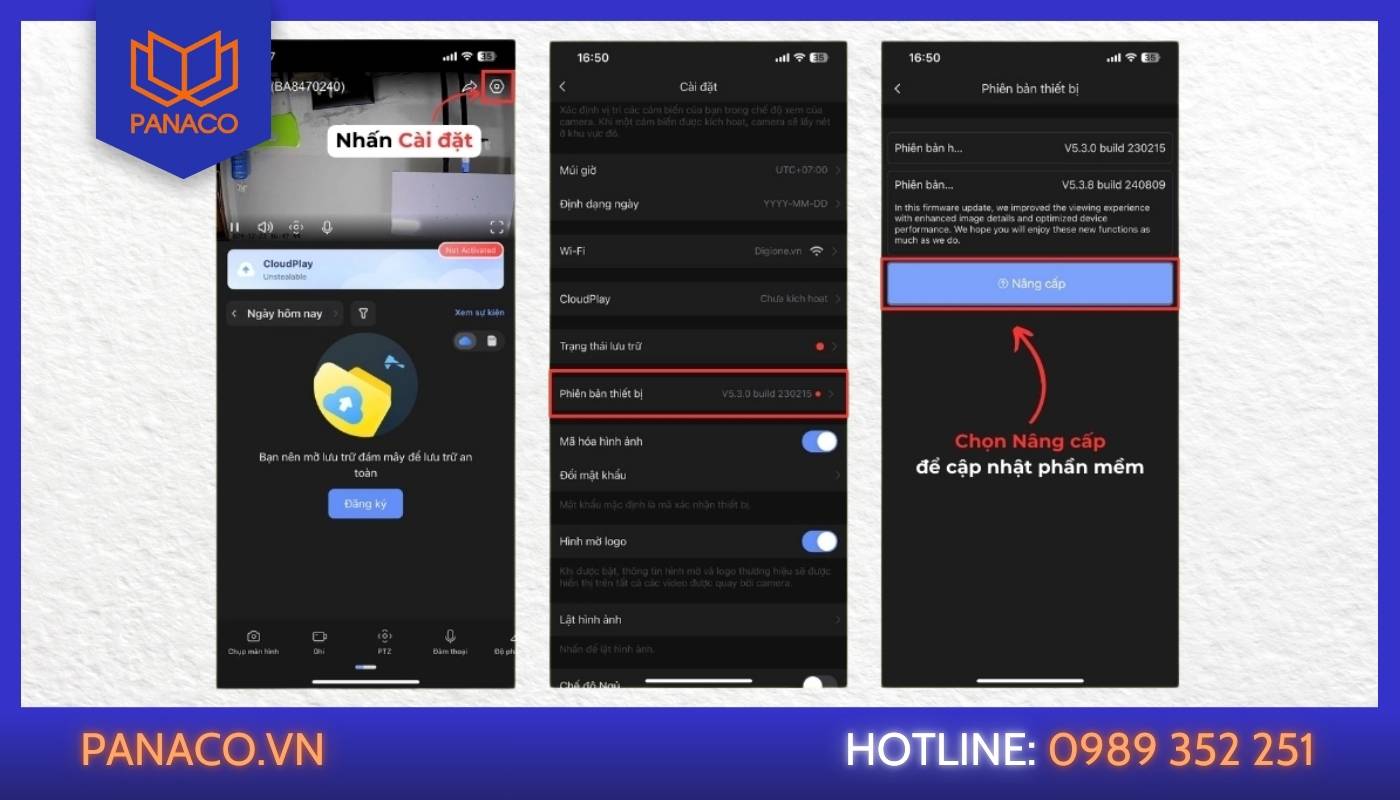 Kiểm tra firmware - B2: Chọn nâng cấp để cập nhật Firmware mới nhất