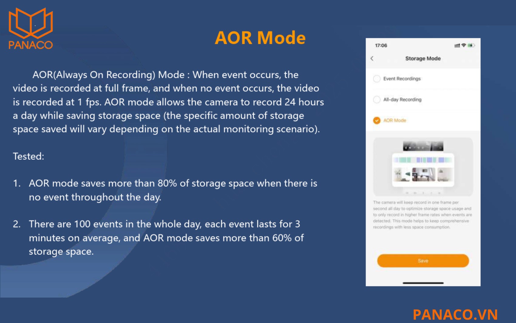 IPC-PS3EP-3M0 tích hợp chế độ AOR cho phép camera ghi hình liên tục