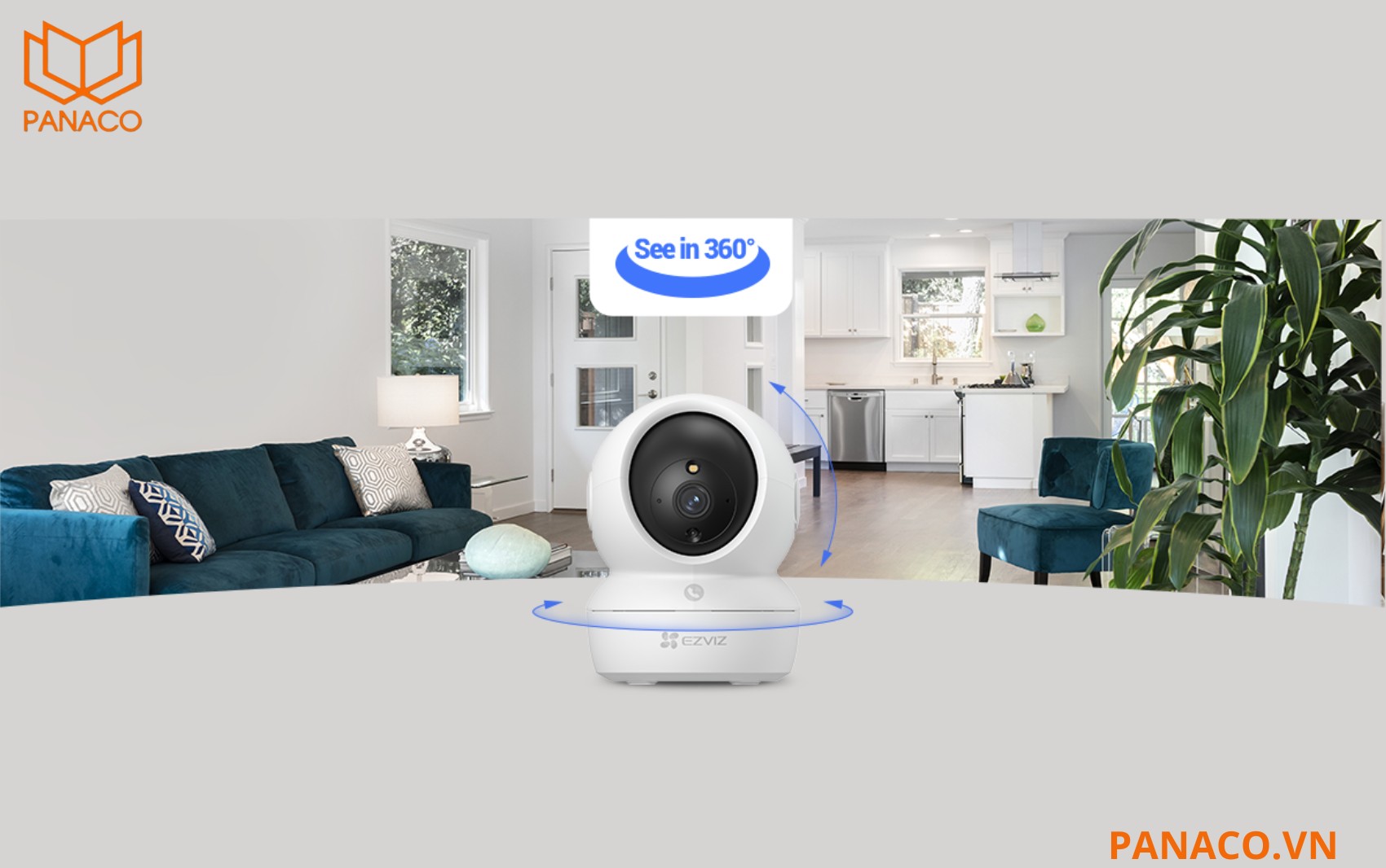 Ezviz H6C Pro 2K được trang bị khả năng quay ngang lên đến 340° và xoay dọc 55°