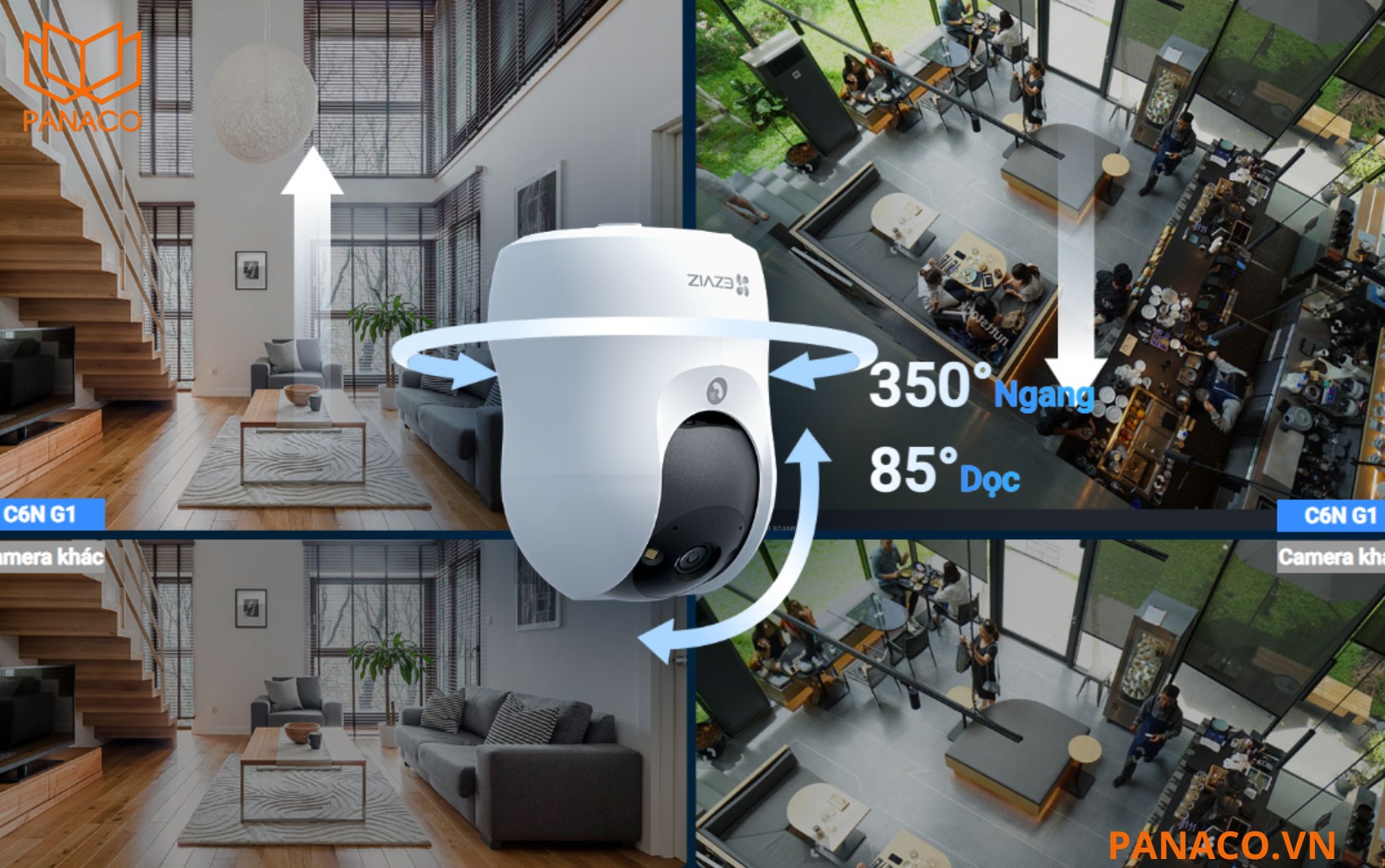 C6N G1 4K có khả năng xoay ngang 350° và xoay dọc 85°