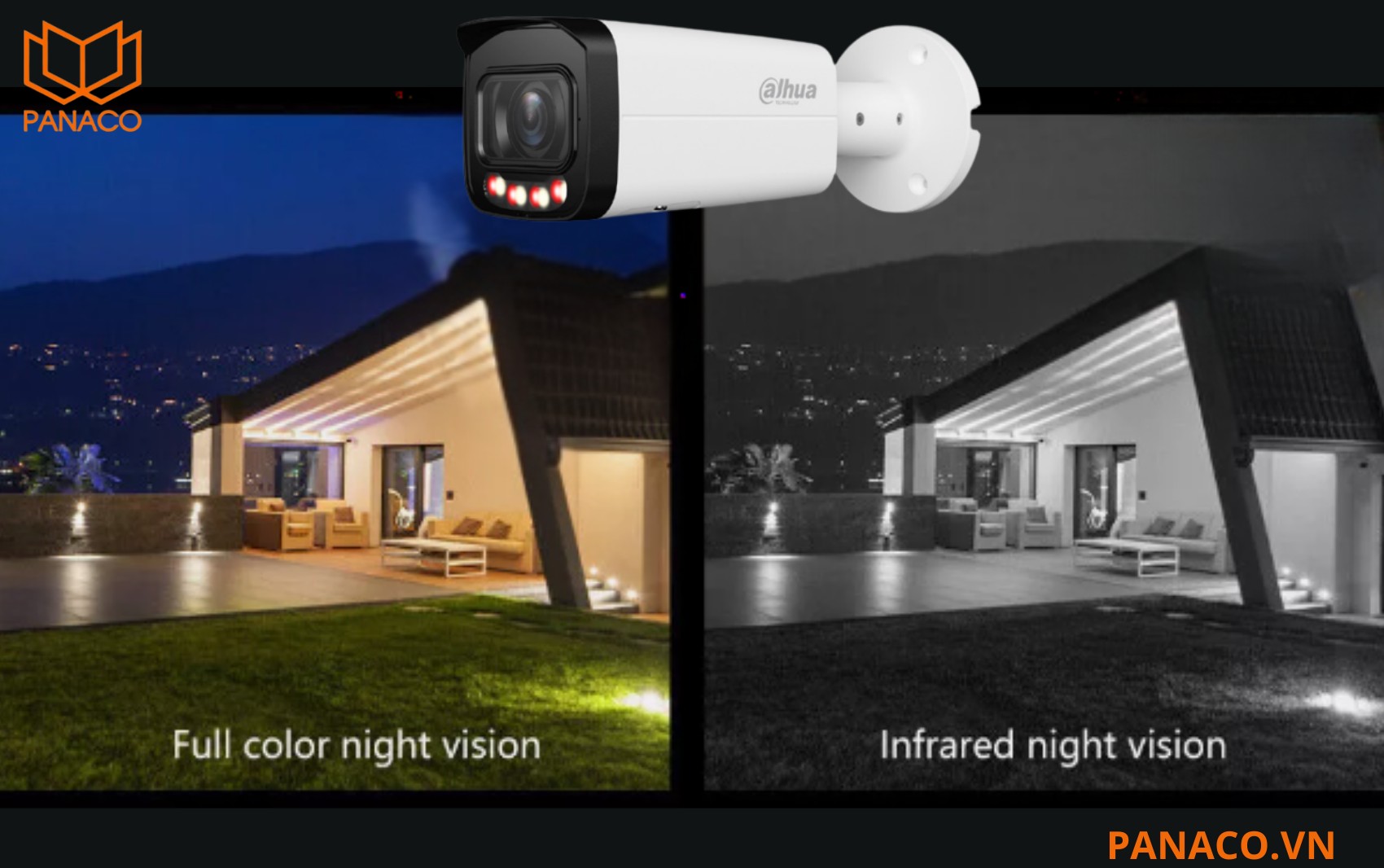 Camera tích hợp đèn hồng ngoại và đèn ánh sáng ấm tầm xa 60m